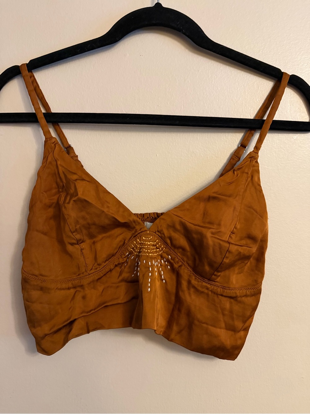 Burnt Orange Embellished Satin Crop Top